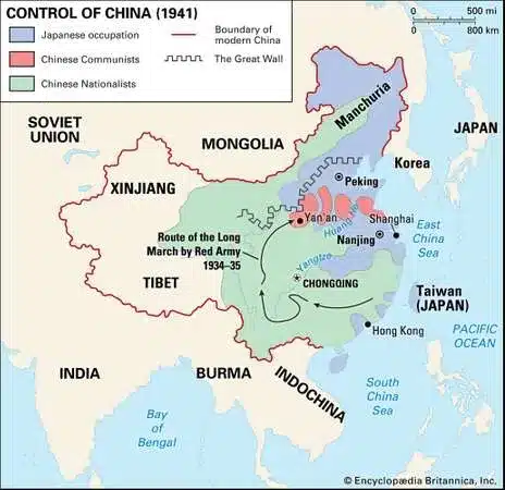 Second Sino-Japanese War (1937-1945) Map, Encyclopedia Britannica  