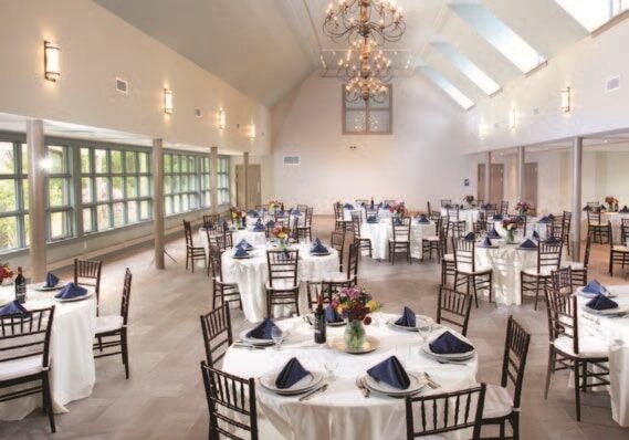 Decorated tables for an event in the Janet L. Mintzer Center