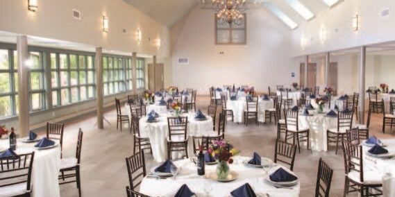 Decorated tables for an event in the Janet L. Mintzer Center